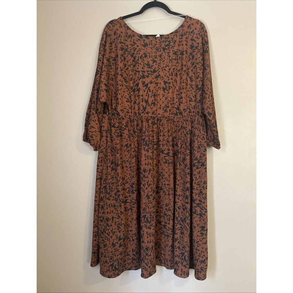 Ava & Viv Women' Dolman 3/4 Sleeve Knit Empire Waist Dress Brown Houndstooth 2X - Picture 4 of 5